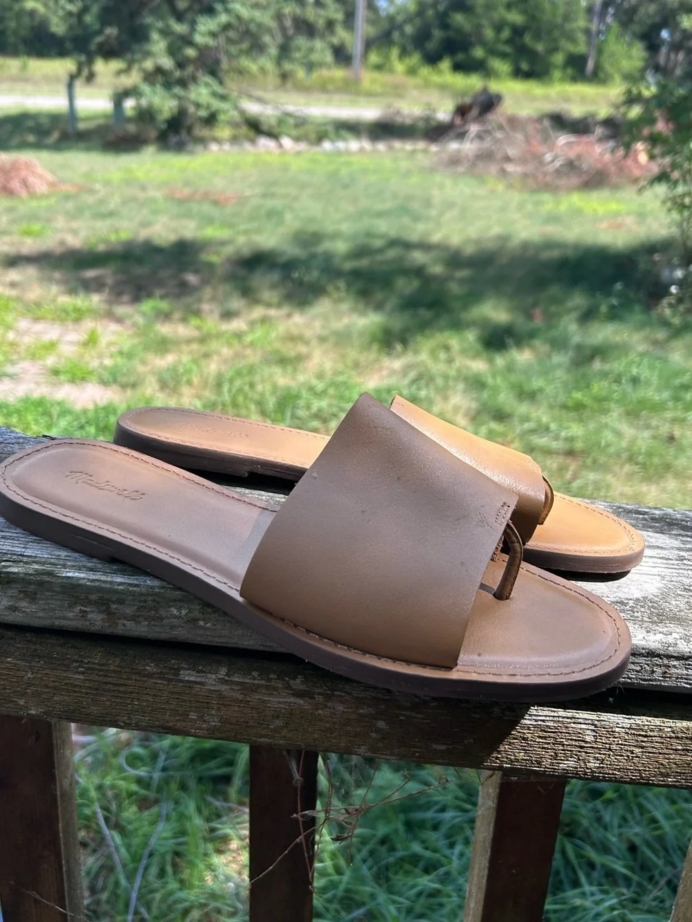 Madewell Boardwalk Post Slide Leather Sandals Tan Women’s Size 9